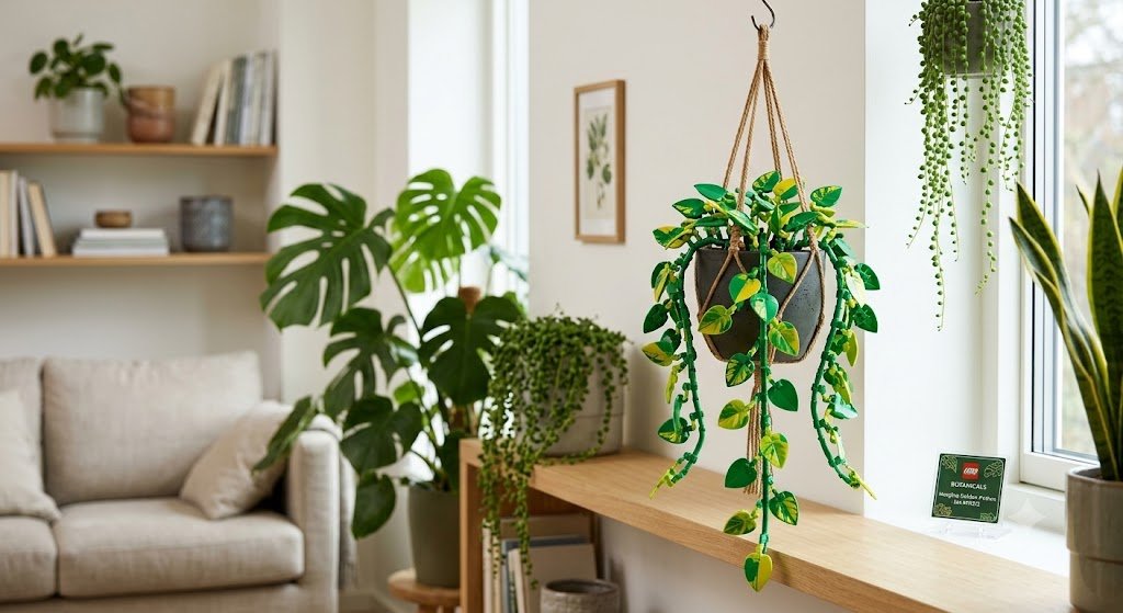 The LEGO Botanicals Hanging Golden Pothos set captures the lush, trailing aesthetic of real trailing houseplants.