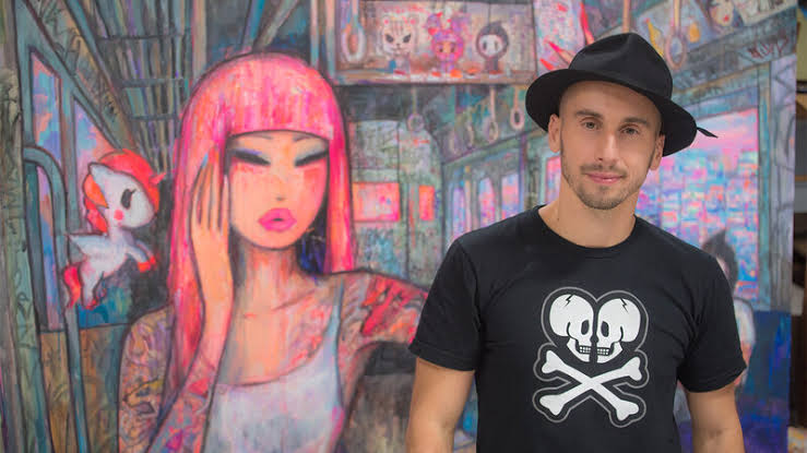 Tokidoki co-founder and artist Simone Legno alongside co-founder Pooneh Mohajer.
