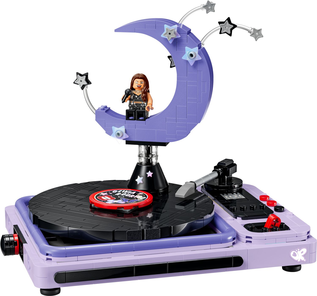 LEGO Olivia Rodrigo’s Concert Moon set 43029 depicting the GUTS World Tour crescent moon performance on a spinning record player base.
